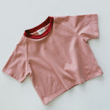 Contrast Collar Baggy Tee- Rose & Cherry