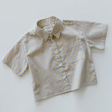 Boxy Button Up- Gray & Papaya