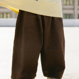 Textured Mini Check Pants- Brown