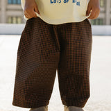 Textured Mini Check Pants- Brown