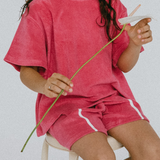 Single Stripe Terry Shorts- Raspberry