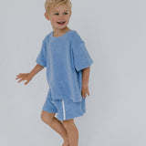 Single Stripe Terry Shorts- Blue Poppy