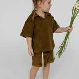 Single Stripe Terry Shorts- Earthy