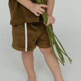 Single Stripe Terry Shorts- Earthy