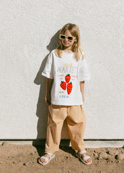 Oversized Graphic Tee- Fruit Market- White