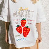 Oversized Graphic Tee- Fruit Market- White