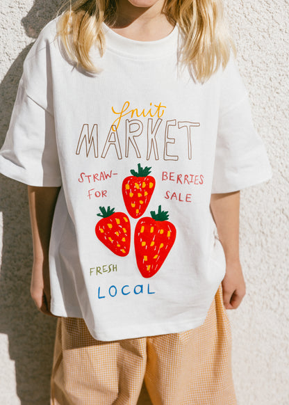 Oversized Graphic Tee- Fruit Market- White