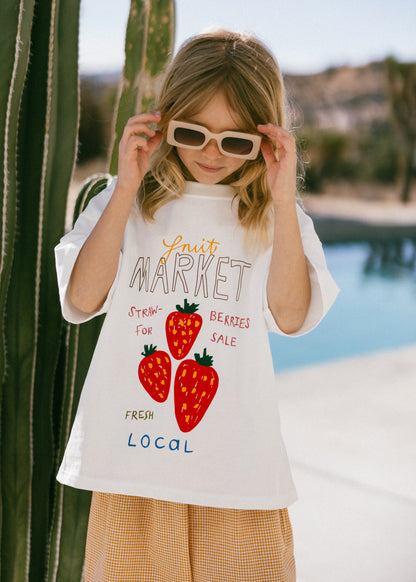 Oversized Graphic Tee- Fruit Market- White