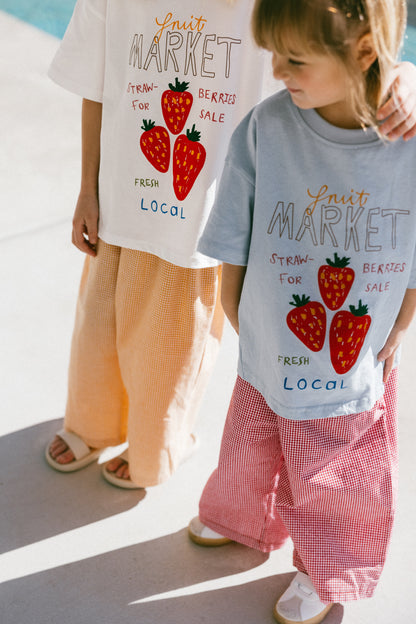 Oversized Graphic Tee- Fruit Market- White