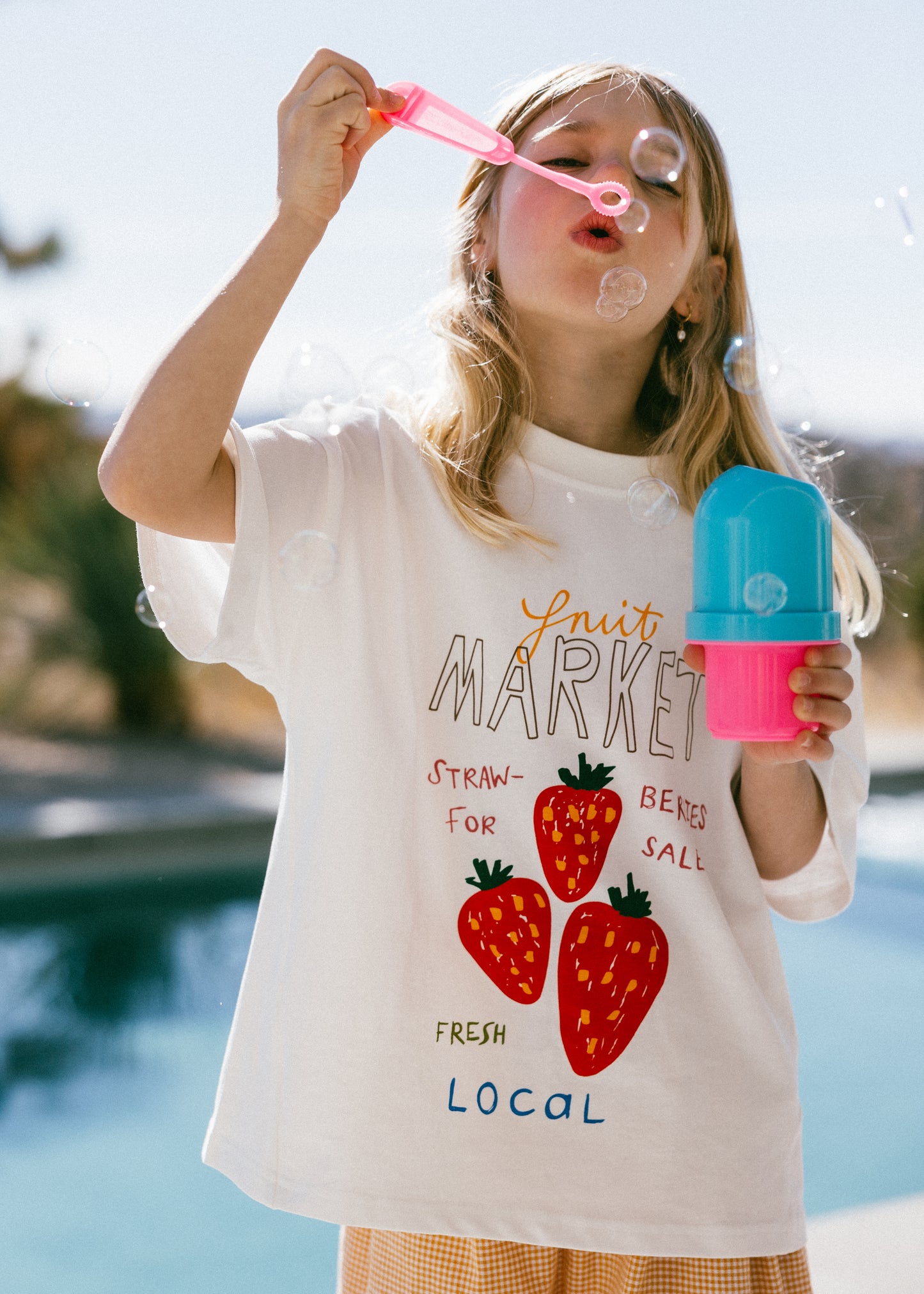 Oversized Graphic Tee- Fruit Market- White