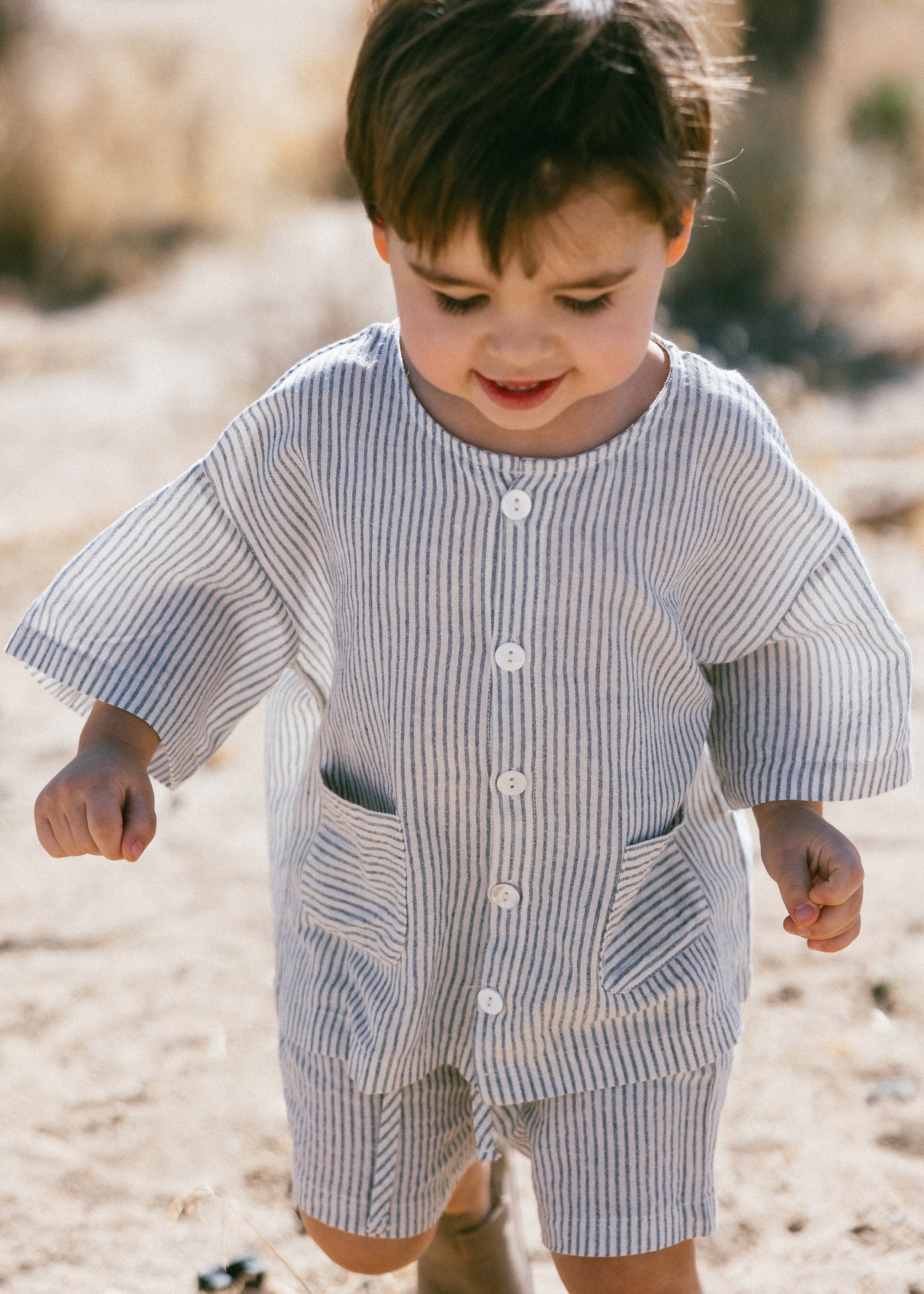 Striped Cotton Linen Set- Buttoned