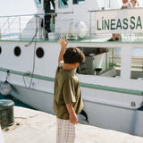 Contrast Collar Baggy Tee- Olive & Brown