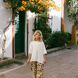 Pocket Graphic Tee- Flowers- Cream