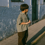 Boxy Button Up- Blue & Olive