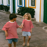 Waffle Stripe Tee- Red & Cream