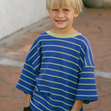 Waffle Stripe Tee- Blue & Lime