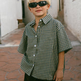 Boxy Button Up- Blue & Olive