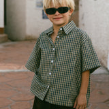 Boxy Button Up- Blue & Olive