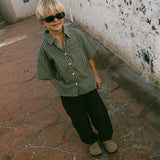 Boxy Button Up- Blue & Olive