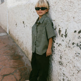 Boxy Button Up- Blue & Olive