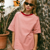 Contrast Collar Baggy Tee- Rose & Cherry