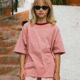 Contrast Collar Baggy Tee- Rose & Cherry