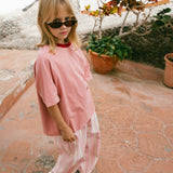 Contrast Collar Baggy Tee- Rose & Cherry