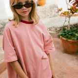 Contrast Collar Baggy Tee- Rose & Cherry