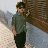 Boxy Button Up- Blue & Olive