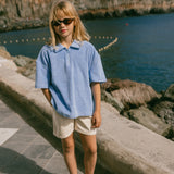 Terry Zip Polo- Blue Poppy