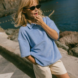 Terry Zip Polo- Blue Poppy