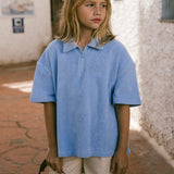 Terry Zip Polo- Blue Poppy