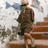 Linen Button Up Set- Brown