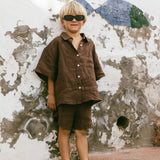 Linen Button Up Set- Brown