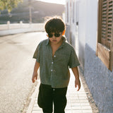 Boxy Button Up- Blue & Olive