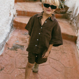 Linen Button Up Set- Brown