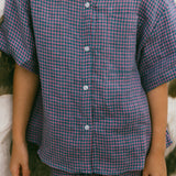 Linen Button Up Set- Gingham Plum & Sea