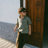 Boxy Button Up- Blue & Olive