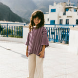 Waffle Stripe Tee- Mulberry & Cream