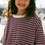 Waffle Stripe Tee- Mulberry & Cream