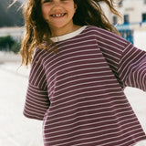 Waffle Stripe Tee- Mulberry & Cream
