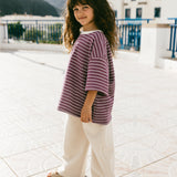 Waffle Stripe Tee- Mulberry & Cream