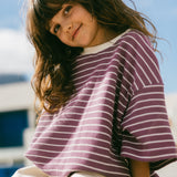Waffle Stripe Tee- Mulberry & Cream