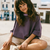 Contrast Collar Baggy Tee- Grape & Violet