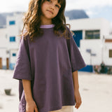 Contrast Collar Baggy Tee- Grape & Violet