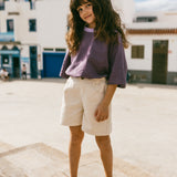 Contrast Collar Baggy Tee- Grape & Violet