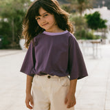 Contrast Collar Baggy Tee- Grape & Violet
