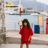 Linen Button Up Set- Red