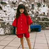 Linen Button Up Set- Red