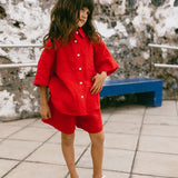 Linen Button Up Set- Red